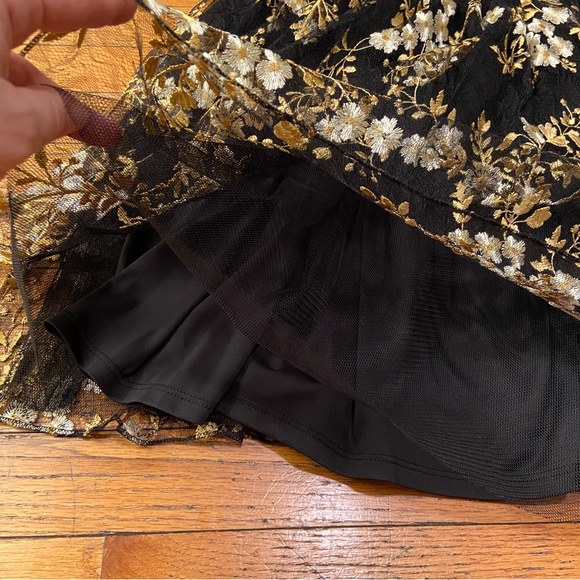 Gold Floral Embroidered Tulle Dress - Picture 11 of 16